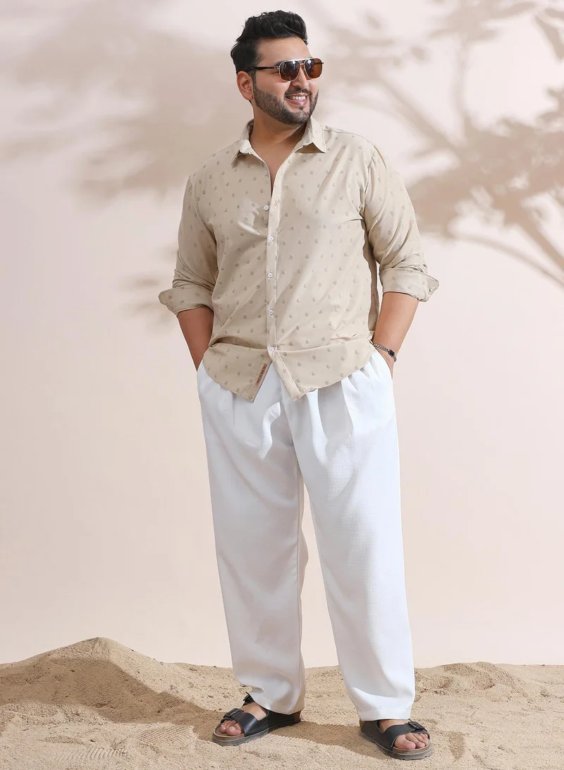 Instafab Plus Instafab Plus Men's Sand Beige Polka-Tactile Shirt For Casual Wear | Spread Collar | Long Cuffed Sleeves | Button Closure | Plus Size Shirt Crafted With Comfort Fit For Everyday Wear