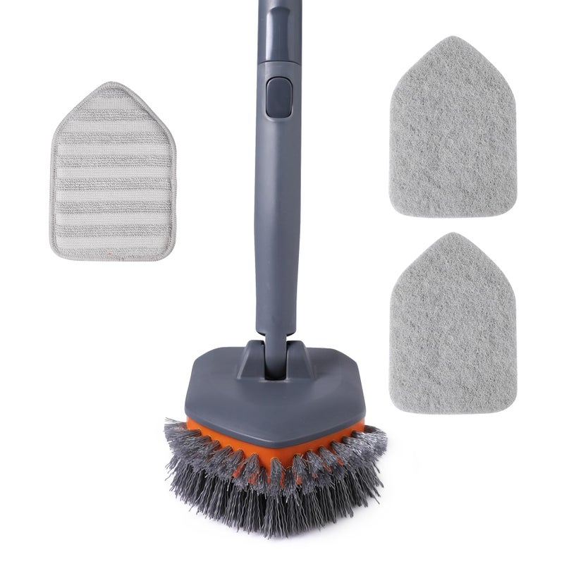 CLEANHOME Tub Tile Scrubber Brush with 3 Different Function Cleaning Pads and 56" Extendable Long Handle-No Scratch for Cleaning Bathroom Kitchen Toilet Wall Sink,Orange - Image 1