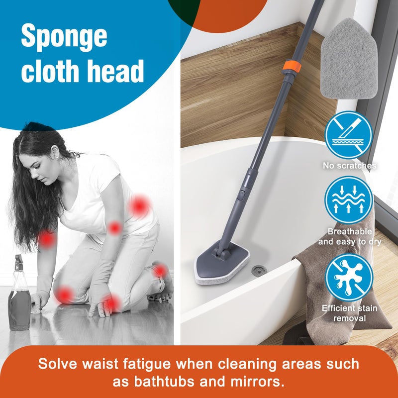 CLEANHOME Tub Tile Scrubber Brush with 3 Different Function Cleaning Pads and 56" Extendable Long Handle-No Scratch for Cleaning Bathroom Kitchen Toilet Wall Sink,Orange - Image 2