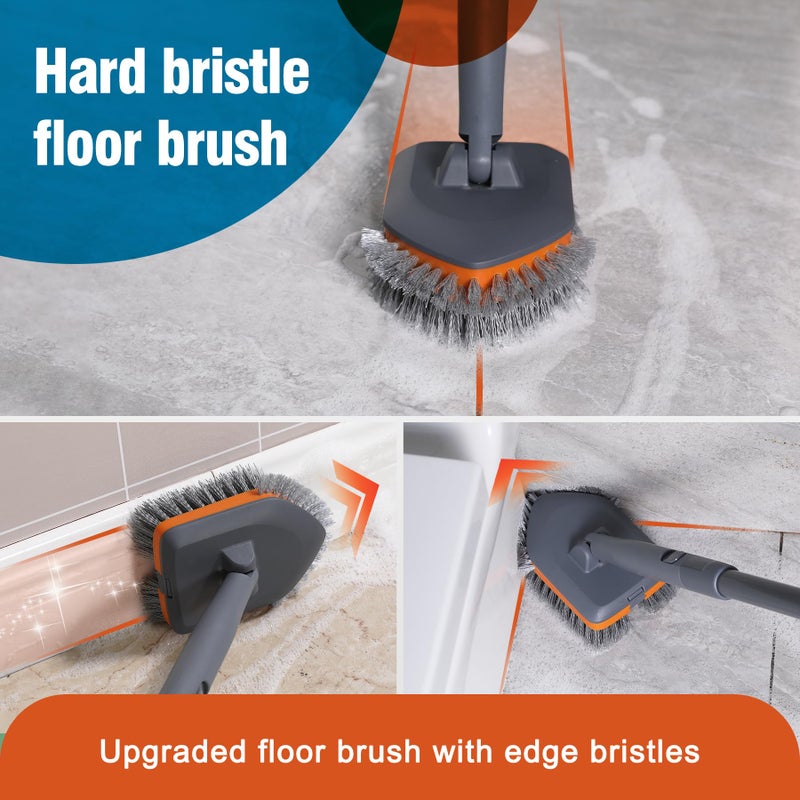 CLEANHOME Tub Tile Scrubber Brush with 3 Different Function Cleaning Pads and 56" Extendable Long Handle-No Scratch for Cleaning Bathroom Kitchen Toilet Wall Sink,Orange - Image 4