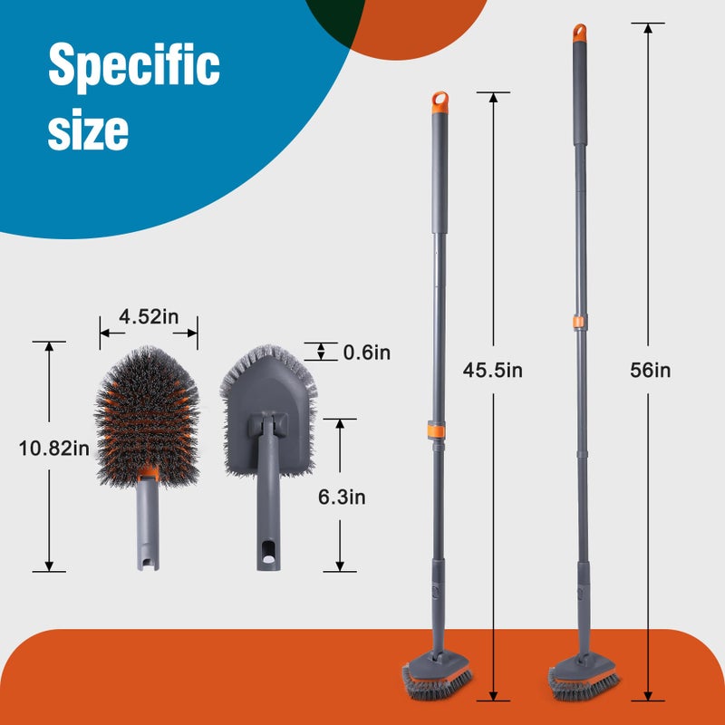 CLEANHOME Tub Tile Scrubber Brush with 3 Different Function Cleaning Pads and 56" Extendable Long Handle-No Scratch for Cleaning Bathroom Kitchen Toilet Wall Sink,Orange - Image 5