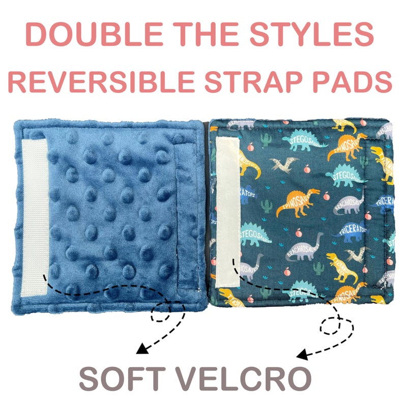 Culclendy Baby Car Seat Neck Cover, Car Seat Strap Cover, Seat Belt Cushions Pads, Shoulder Strap Protectors, Reversible Pram Harness Covers in Minky Dinosaur, Baby Neck Pad Protector - Image 2