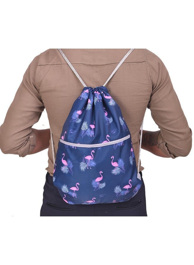 Lify حقيبة ظهر ليفي بسحاب مقاومة للماء - حقيبة رياضية مع جيب جانبي للرجال والنساء - 1 قطعة (أزرق داكن - فلامنجو) - Image 5