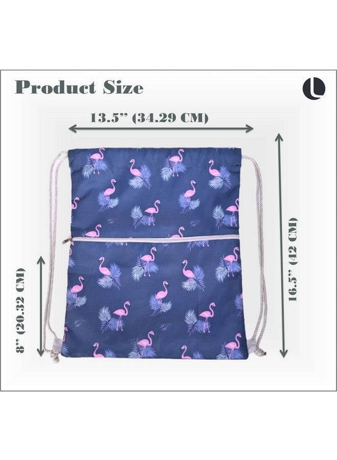 Lify حقيبة ظهر ليفي بسحاب مقاومة للماء - حقيبة رياضية مع جيب جانبي للرجال والنساء - 1 قطعة (أزرق داكن - فلامنجو) - Image 2