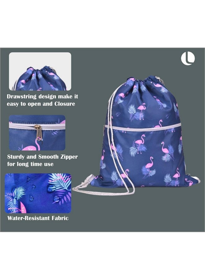 Lify حقيبة ظهر ليفي بسحاب مقاومة للماء - حقيبة رياضية مع جيب جانبي للرجال والنساء - 1 قطعة (أزرق داكن - فلامنجو) - Image 4