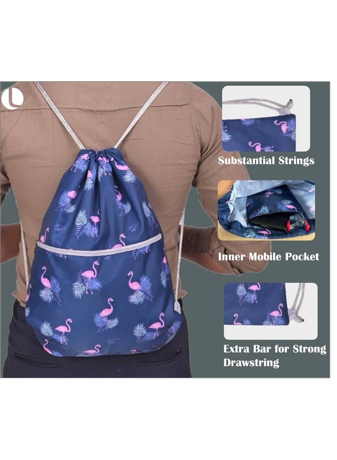 Lify حقيبة ظهر ليفي بسحاب مقاومة للماء - حقيبة رياضية مع جيب جانبي للرجال والنساء - 1 قطعة (أزرق داكن - فلامنجو) - Image 3