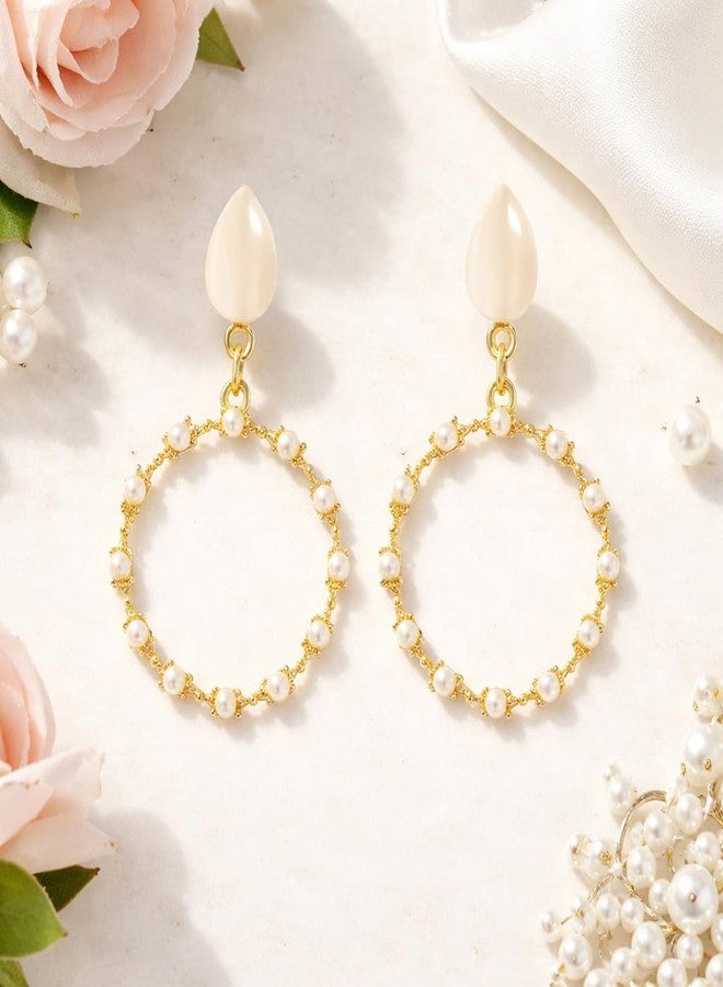 AMAAL Gold Plated Pearl Dangler Earrings set for Women & Girls | Korean Drop Ear rings | Western Earing | Moti Stylish Ear Rings Jewellery for woman | Valentine Gift for Girlfriend couple -419 - Image 3