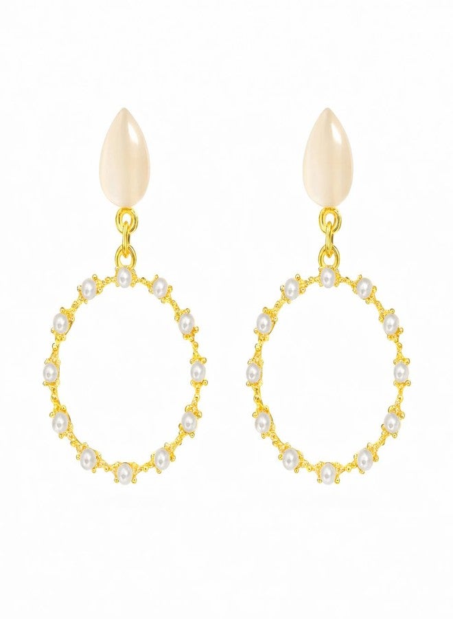 AMAAL Gold Plated Pearl Dangler Earrings set for Women & Girls | Korean Drop Ear rings | Western Earing | Moti Stylish Ear Rings Jewellery for woman | Valentine Gift for Girlfriend couple -419 - Image 1