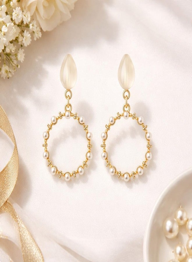 AMAAL Gold Plated Pearl Dangler Earrings set for Women & Girls | Korean Drop Ear rings | Western Earing | Moti Stylish Ear Rings Jewellery for woman | Valentine Gift for Girlfriend couple -419 - Image 4