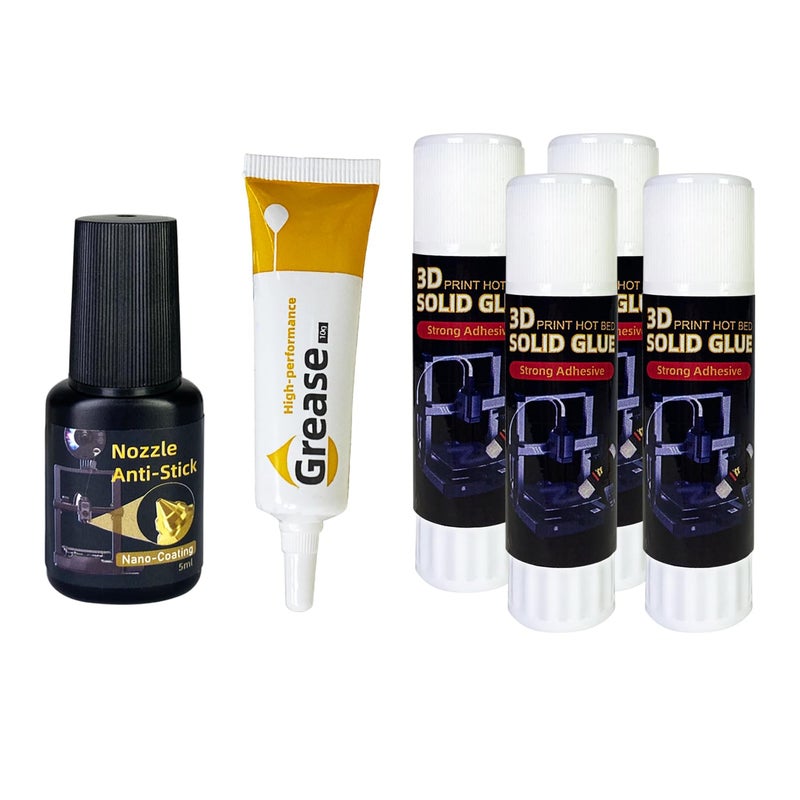 AEORUM Essential 3D Printing Accessories Kit Includes 3D Printer Glue Sticks Adhesive for Hot Bed, 3D Printer Nozzle Cleaning Coating, Lubricant Grease, Suitable for All 3D Printers (6-Piece Set) - Image 1