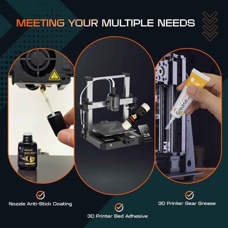 AEORUM Essential 3D Printing Accessories Kit Includes 3D Printer Glue Sticks Adhesive for Hot Bed, 3D Printer Nozzle Cleaning Coating, Lubricant Grease, Suitable for All 3D Printers (6-Piece Set) - Image 2