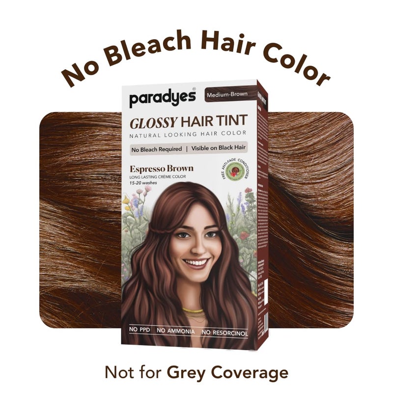 Paradyes No Bleach Espresso Brown Glossy Hair Tint for Natural Black Hair AmmoniaFree Formula With AntiFade Conditioner for LongLasting Shine 1 Count - Image 2