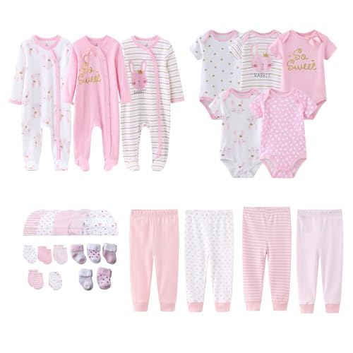 MAMIMAKA Newborn Layette Gift Set 27-Piece Baby Girl Clothes Bodysuits, Pants Essentials and Accessories 0-6Months - Image 1