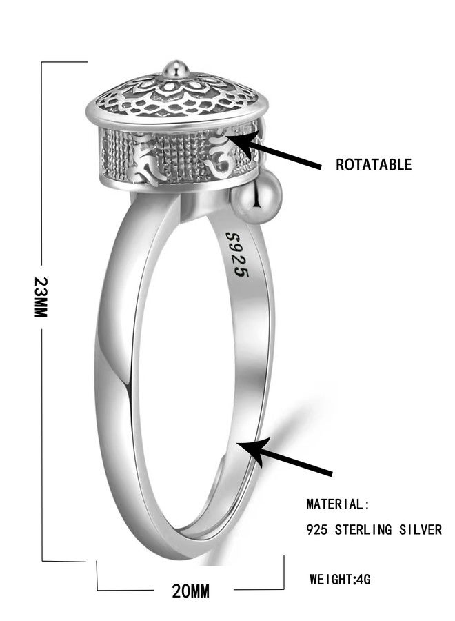 JAJAFOOK 925 Silver Rotating Rings Buddhist Tibetan Prayer Wheel Lotus Ring Good Luck Adjustable Ring - Image 2