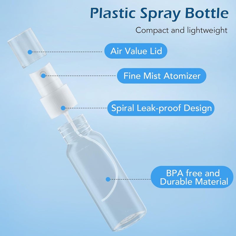 ZZCP Spray Bottles, 2oz/50ml Clear Empty Fine Mist Plastic Mini Travel Bottle Set, Small Refillable Liquid Containers with 2pcs Funnels and 24pcs Labels (12 Pack) - Image 4