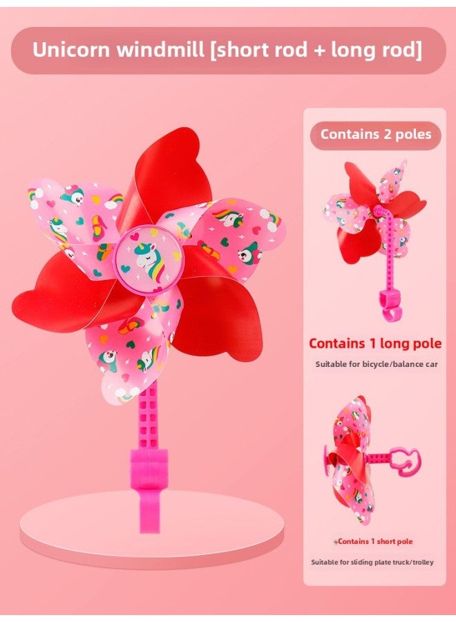Colorful Rotating Windmill Toy Children's Stroller Scooter Decoration Outdoor Pendant Baby Car Hanging Bicycle Baby-Color:Unicorn Windmill [leg Pole + Short Pole] - Image 1