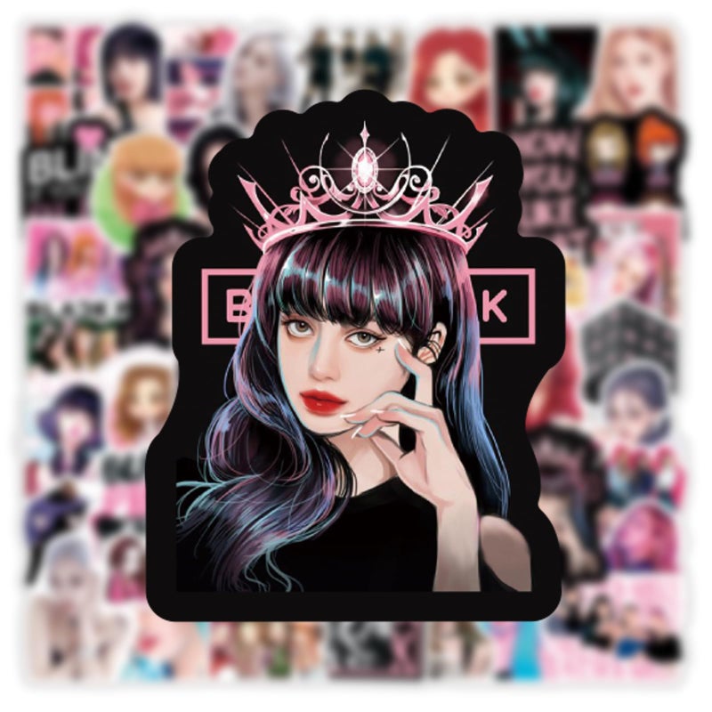 SHOWSUP 50pcs Cute Blackpink Stickers, Singer Waterproof Vinyl Decals for Teens Girls Laptop Phone Guitar Luggage Water Bottles Notebook Journal Skateboard (Black) - Image 5