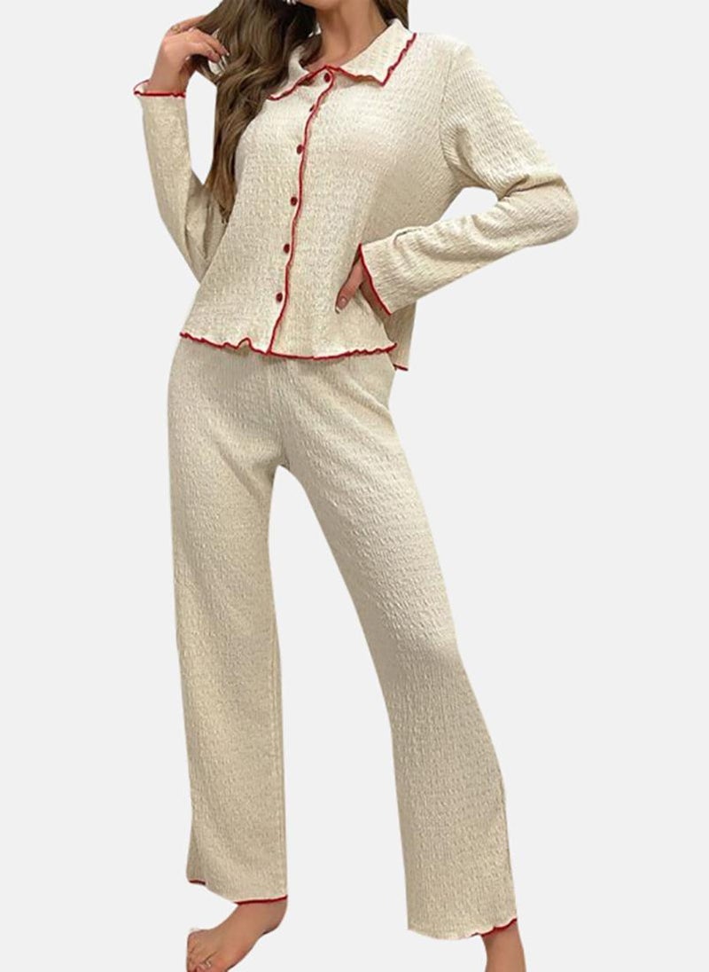 يونيكي Cream Solid Pyjamas & Shirt - Image 3