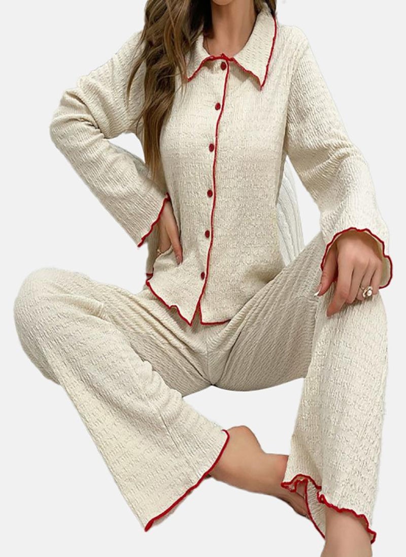 يونيكي Cream Solid Pyjamas & Shirt - Image 1