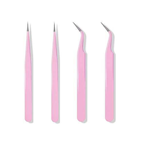 KLTMYFW 4PCS Precision Tweezers Set, Diamond Painting Tools, Lash Tweezer,Anti-Static Stainless Steel Curved & Point Tip Tweezers, for Nail Art, Electronics, Laboratory Work, Craft, Soldering, DIY - Image 1