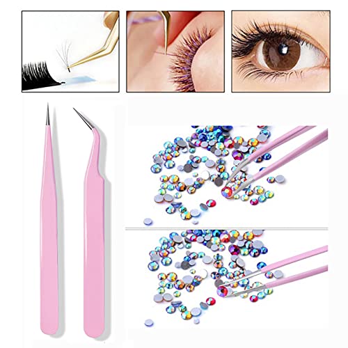 KLTMYFW 4PCS Precision Tweezers Set, Diamond Painting Tools, Lash Tweezer,Anti-Static Stainless Steel Curved & Point Tip Tweezers, for Nail Art, Electronics, Laboratory Work, Craft, Soldering, DIY - Image 2