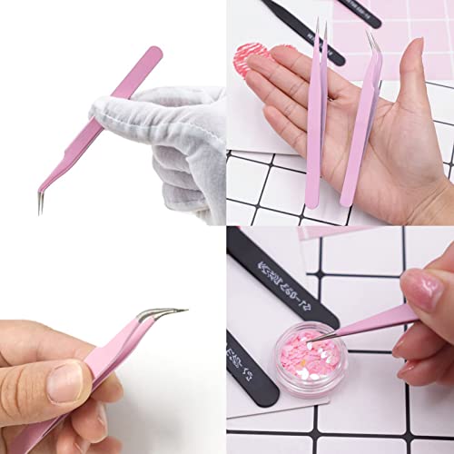 KLTMYFW 4PCS Precision Tweezers Set, Diamond Painting Tools, Lash Tweezer,Anti-Static Stainless Steel Curved & Point Tip Tweezers, for Nail Art, Electronics, Laboratory Work, Craft, Soldering, DIY - Image 5