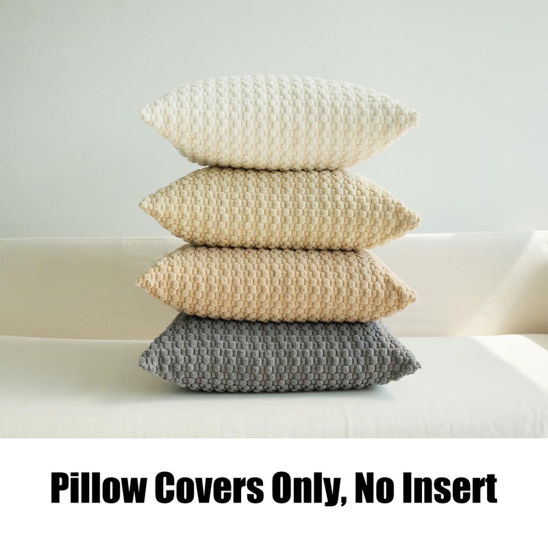 JOJUSIS Pack of 4 Neutral Decorative Throw Pillow Covers Farmhouse Boho Home Decor Striped Corduroy Square Pillowcases 18 x 18 Inch - Image 2