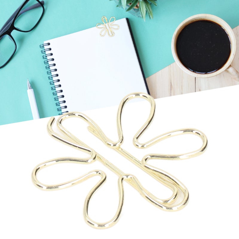 100Pcs Funny Planner Clips Innovative Cute Design Anti Rust Electroplating Process Gold Paper Clips for Office Home School Flower - Image 1