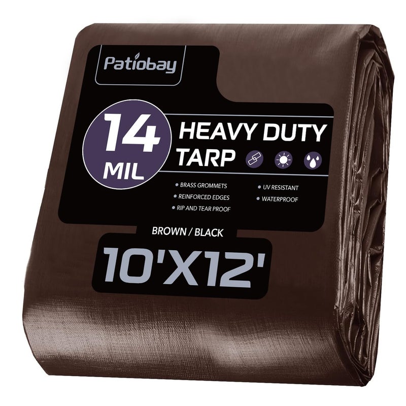 Patiobay Tarp 10x12FT 14 Mil Large Tarp Tarps Heavy Duty Waterproof with Grommets Every 236 420D Thick Plastic Tarp UV Resistant TearFade Resistant Reinforced Edges for Outdoor Pool Camp Tent