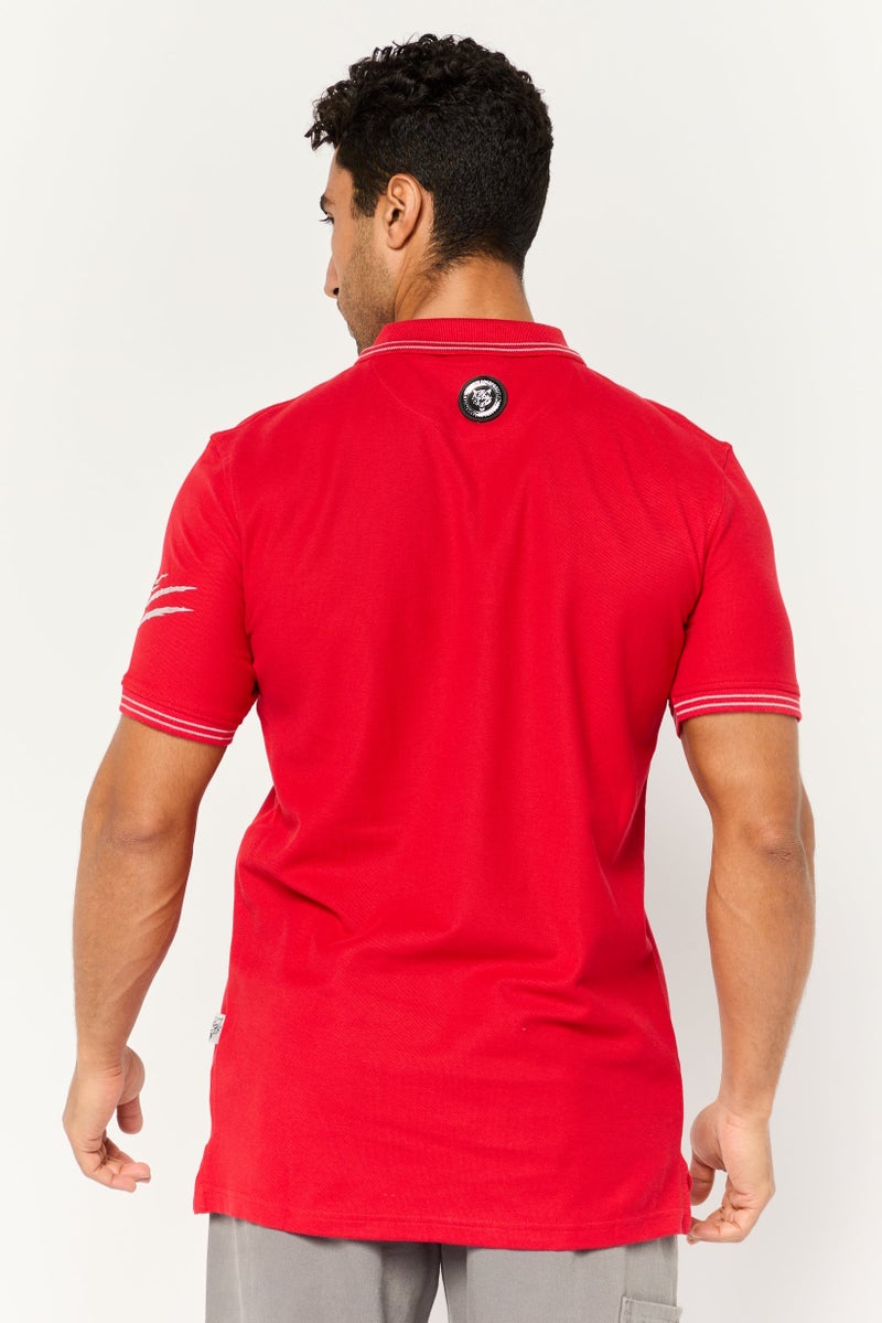 Plein Sport Men Sportswear Fit Short Sleeve Outdoor Polo Shirt, Red  - Image 4