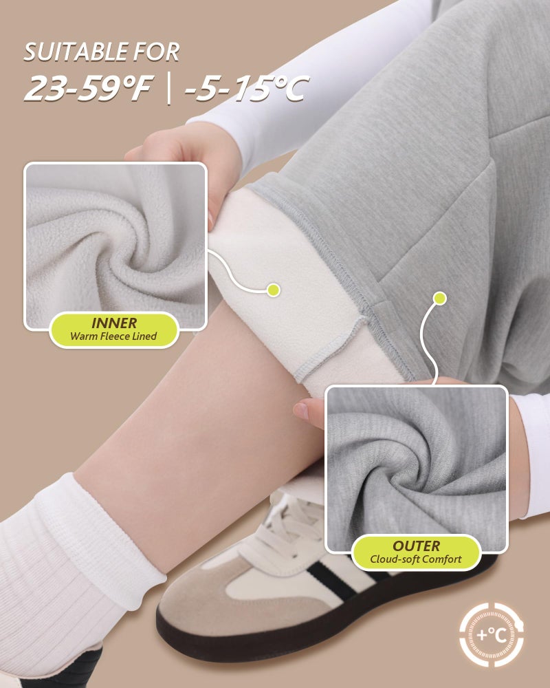 CAMPSNAIL Womens Fleece Lined Sweatpants Wide Leg Winter Warm Thermal Straight Leg Baggy Lounge Sweat Pants with Pockets Grey - Image 2