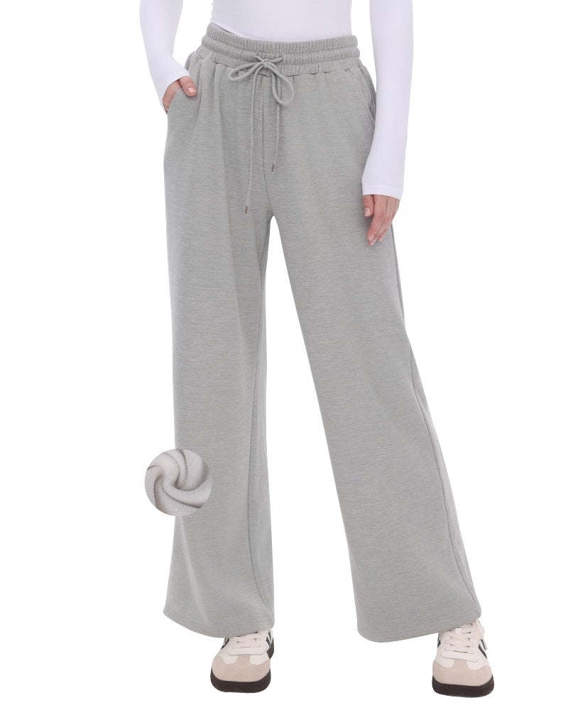 CAMPSNAIL Womens Fleece Lined Sweatpants Wide Leg Winter Warm Thermal Straight Leg Baggy Lounge Sweat Pants with Pockets Grey - Image 1