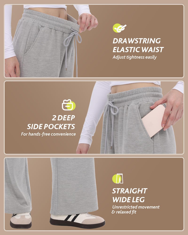 CAMPSNAIL Womens Fleece Lined Sweatpants Wide Leg Winter Warm Thermal Straight Leg Baggy Lounge Sweat Pants with Pockets Grey - Image 3