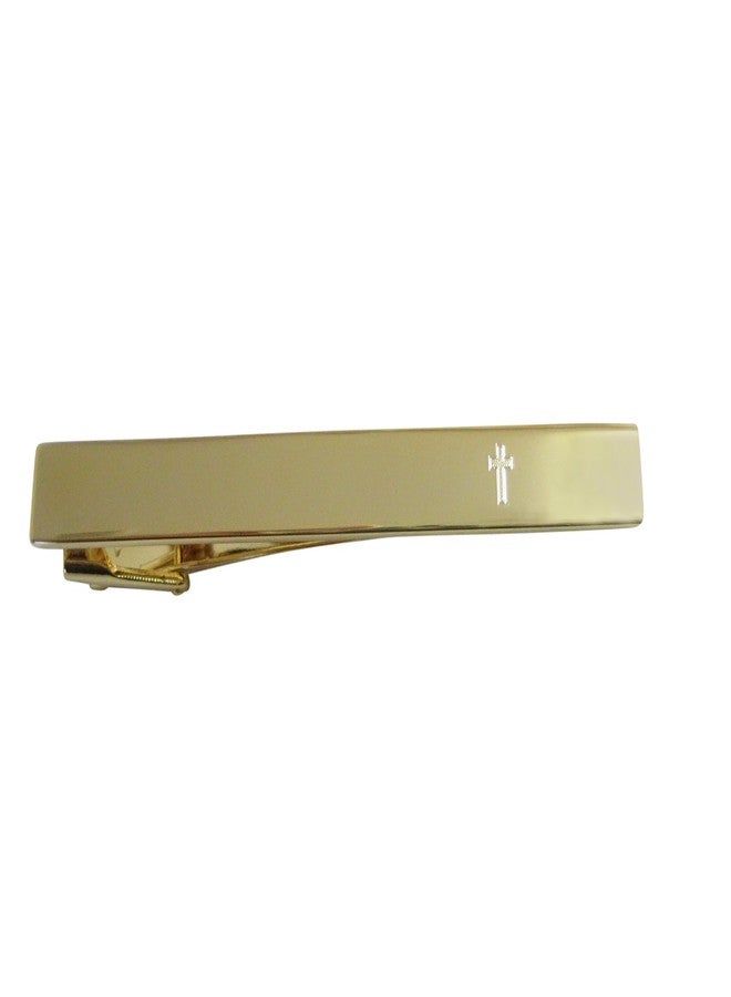 Kiola Designs Gold Toned Etched Religious Cross Square Tie Clip - Image 1