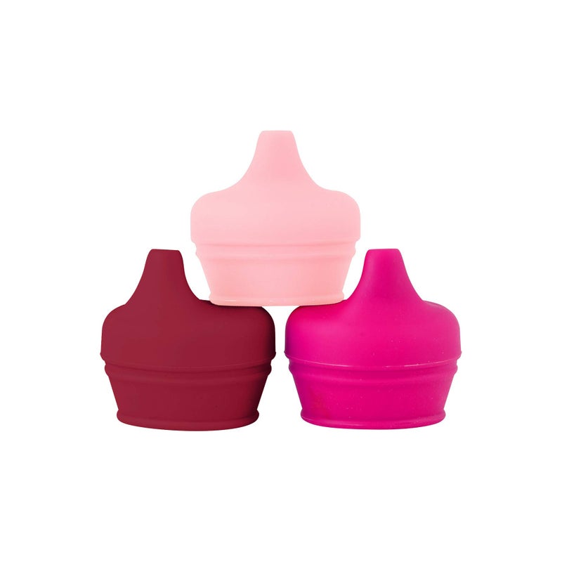 Boon Snug Silicone Sippy Cup Lids - Convert Any Kids Cups or Toddler Cups into Soft Spout Sippy Cups - Toddler Feeding Supplies and Travel Essentials - Pink - 3 Count - Image 1