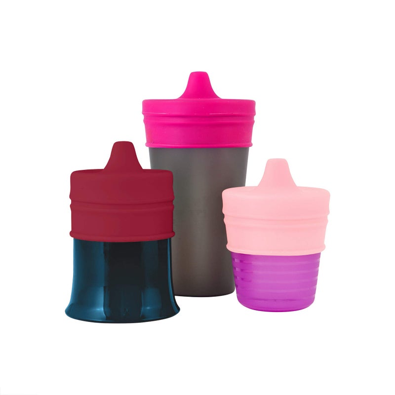 Boon Snug Silicone Sippy Cup Lids - Convert Any Kids Cups or Toddler Cups into Soft Spout Sippy Cups - Toddler Feeding Supplies and Travel Essentials - Pink - 3 Count - Image 2