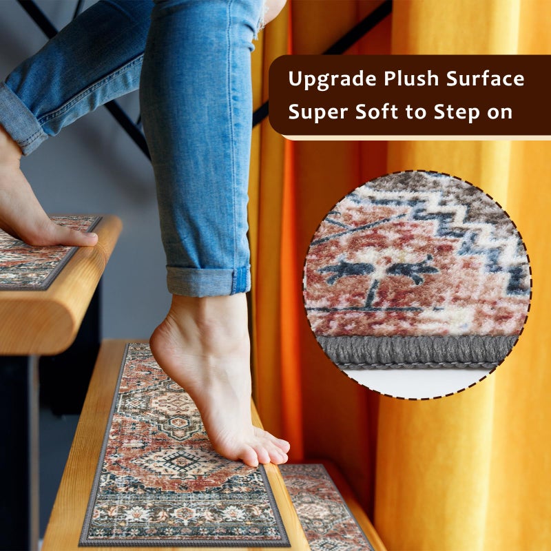 OJIA Stair Treads Non Slip for Wooden Steps Indoor 15PCS Carpet Stair Treads, Rubber Backing Stair Carpet Treads, 8"x30" Staircase Step Treads Edging Stair Rugs for Kids & Pets, Rust Red - Image 4