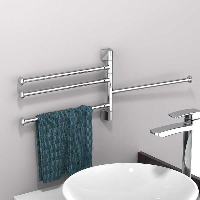 Filox Stainless Steel Wall Mounted Towel Rack | 4 Rotating Arms Bathroom Shelf | Towel, Cloth, Napkin Holder | Wall Storage Organizer for Home, Washroom & Utility Areas - Image 2