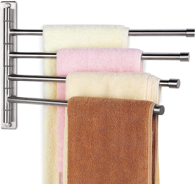 Filox Stainless Steel Wall Mounted Towel Rack | 4 Rotating Arms Bathroom Shelf | Towel, Cloth, Napkin Holder | Wall Storage Organizer for Home, Washroom & Utility Areas - Image 1