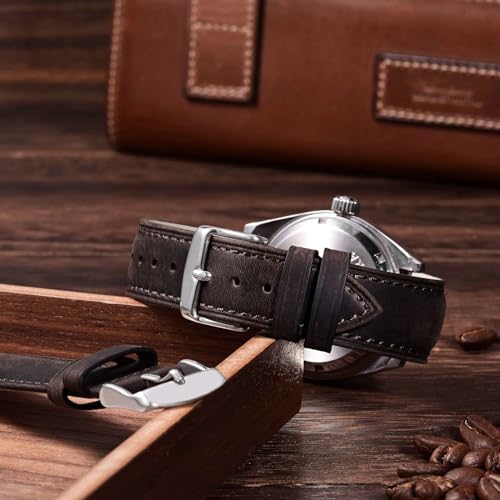 ANNEFIT Retro Watch Band 20mm Crazy Horse Leather Watch Strap with Quick Release Vintage Brown - Image 3
