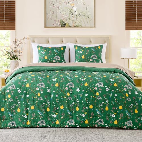 MUSSEL Green Bedding King Comforter Set 3 Pieces,Vintage Botanical Floral Pattern Bed Comforter Sets,Boho Whimsical Modern Printed Design Cute Seersucker Bedroom Comforter and Shams - Image 5