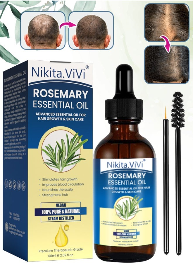 NIKITA.VIVI 60 ml Rosemary Essential Oil for Hair Growth Pure Organic Rosemary Oil for Dry Damaged Hair and Growth Hair Scalp Oil Pure and Natural Premium Quality Oil Hair Loss Treatment Oil for Men and Women  - Image 1