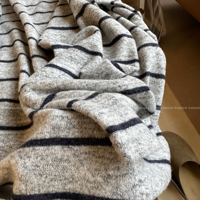 Korean Style Chubby Girl Striped Long-Sleeved Sanding Base T-Shirt New Style Lazy Loose Slimming Top - Image 4