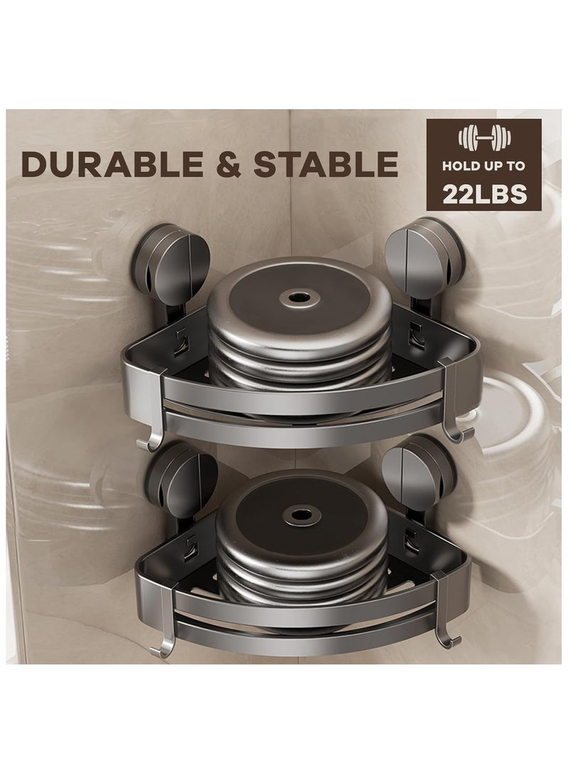 NANAO حامل دش زاوي من الألمنيوم - رف دش قابل للإزالة مع كوب شفط فراغي بدون حفر مقاوم للصدأ مثبت على الحائط مع 4 خطافات [2 عبوات] - رمادي - Image 4