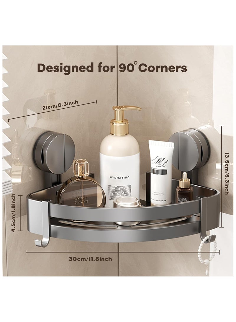 NANAO حامل دش زاوي من الألمنيوم - رف دش قابل للإزالة مع كوب شفط فراغي بدون حفر مقاوم للصدأ مثبت على الحائط مع 4 خطافات [2 عبوات] - رمادي - Image 2
