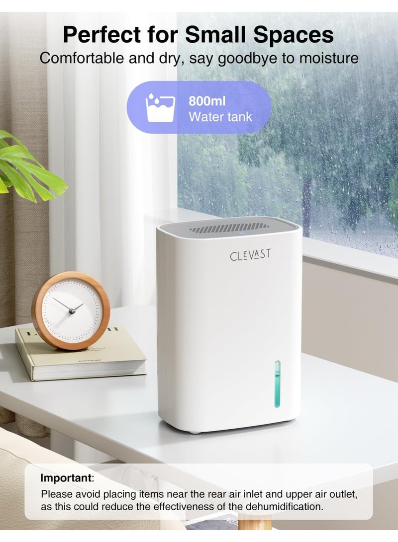 CLEVAST مزيل رطوبة صغير للمنزل، 800 مل مزيل رطوبة كهربائي مصغر لغرفة النوم، مزيل رطوبة هواء محمول مدمج للغرفة، الحمام، الخزانة، RV، المعسكر، المنزل مع إيقاف تشغيل تلقائي - Image 2