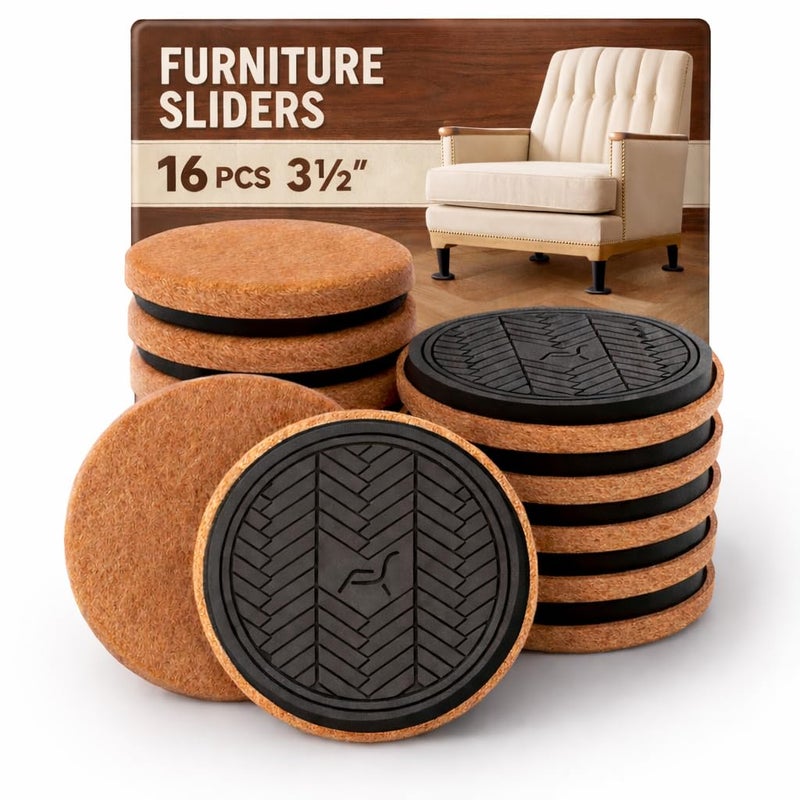 PISAO Felt Furniture Sliders for Hardwood Floors Protectors, PISAO 16 PCS 3 Â½â€ Heavy Duty Furniture Pads Movers for Hard Surfaces - Chair Leg Protectors, Move Large Furniture Easily - Image 1