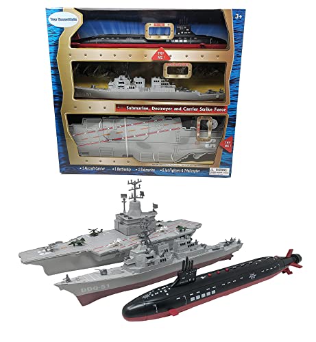 Toy Essentials Toy Aircraft Carrier Submarine and Battleship Destroyer Combo with 8 Mini Fighter Jets - Image 1