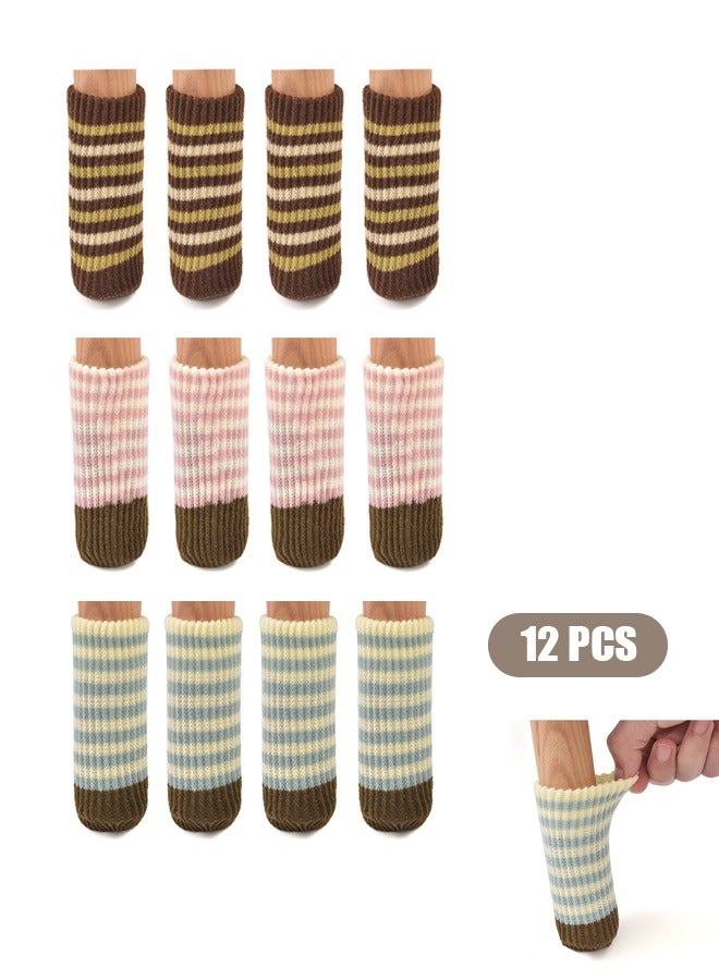 12 Pcs Knitting streak Chair Leg Socks Chair Leg, Floor Protectors for Avoid Scratches, High Elastic Furniture Pads Set for Moving Easily and Reduce Noise, Near Silent Felt Padded Floor Protector Sock - Image 1