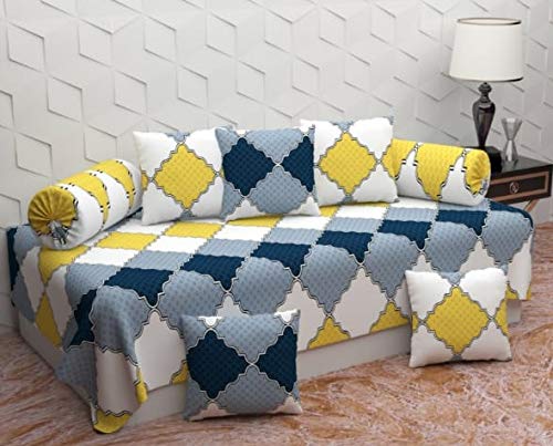 KIAAKSH KIAAKSH Premium Look Diwan Set of 8 Pieces 1 Single Bedsheet Size 60 X 90 in 2 Booster Covers Size Standard 5 Cushion Covers Size 16 X 16 in Combo Pack of 8 DSG21  - Image 1